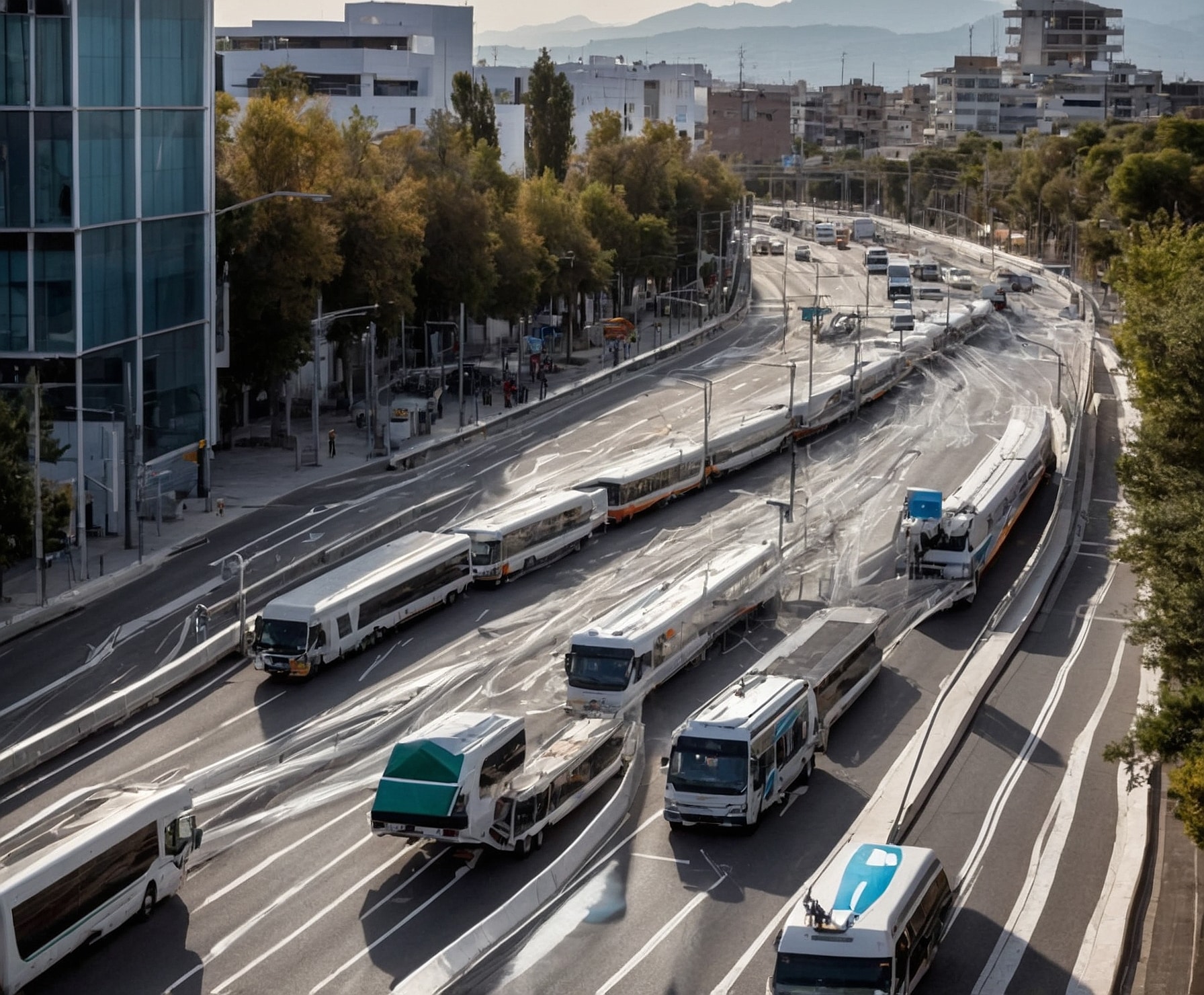 Camión de carga urbana en movimiento